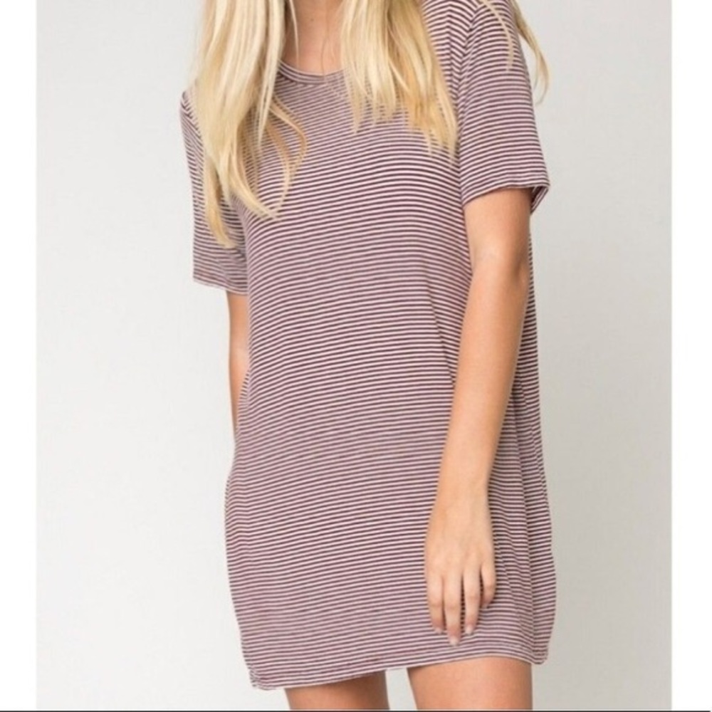 Brandy Melville red and cream striped shirt dress